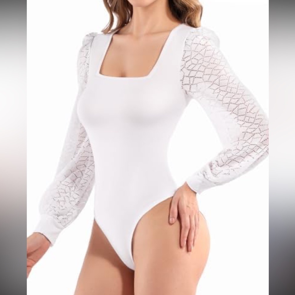 Mango Pop White Lace Sleeve Bodysuit – NWT